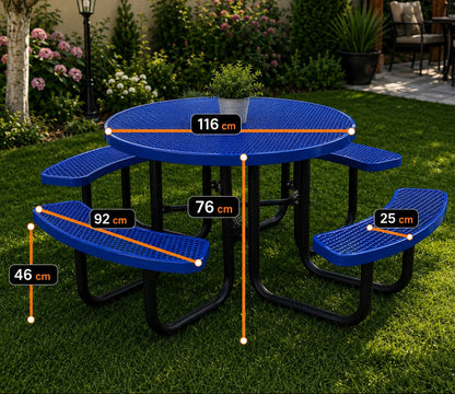 Modern Outdoor Picnic Table With Integrated Bench Seats - Round