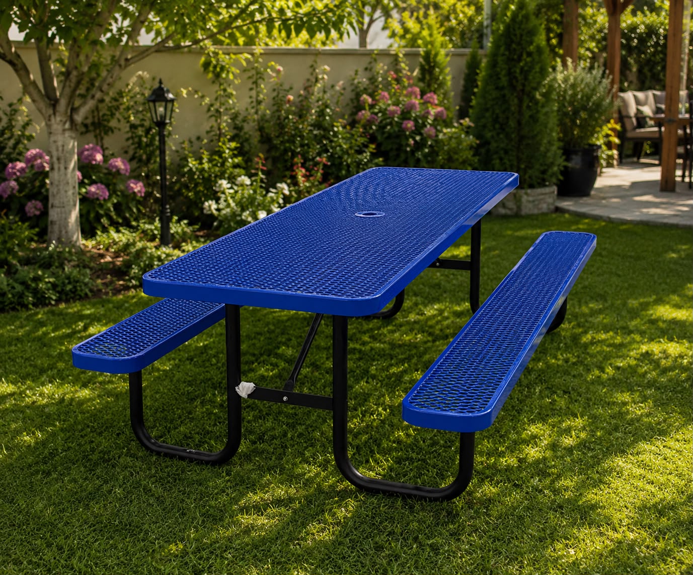 Modern Outdoor Rectangular Picnic Table With Integrated Bench Seats