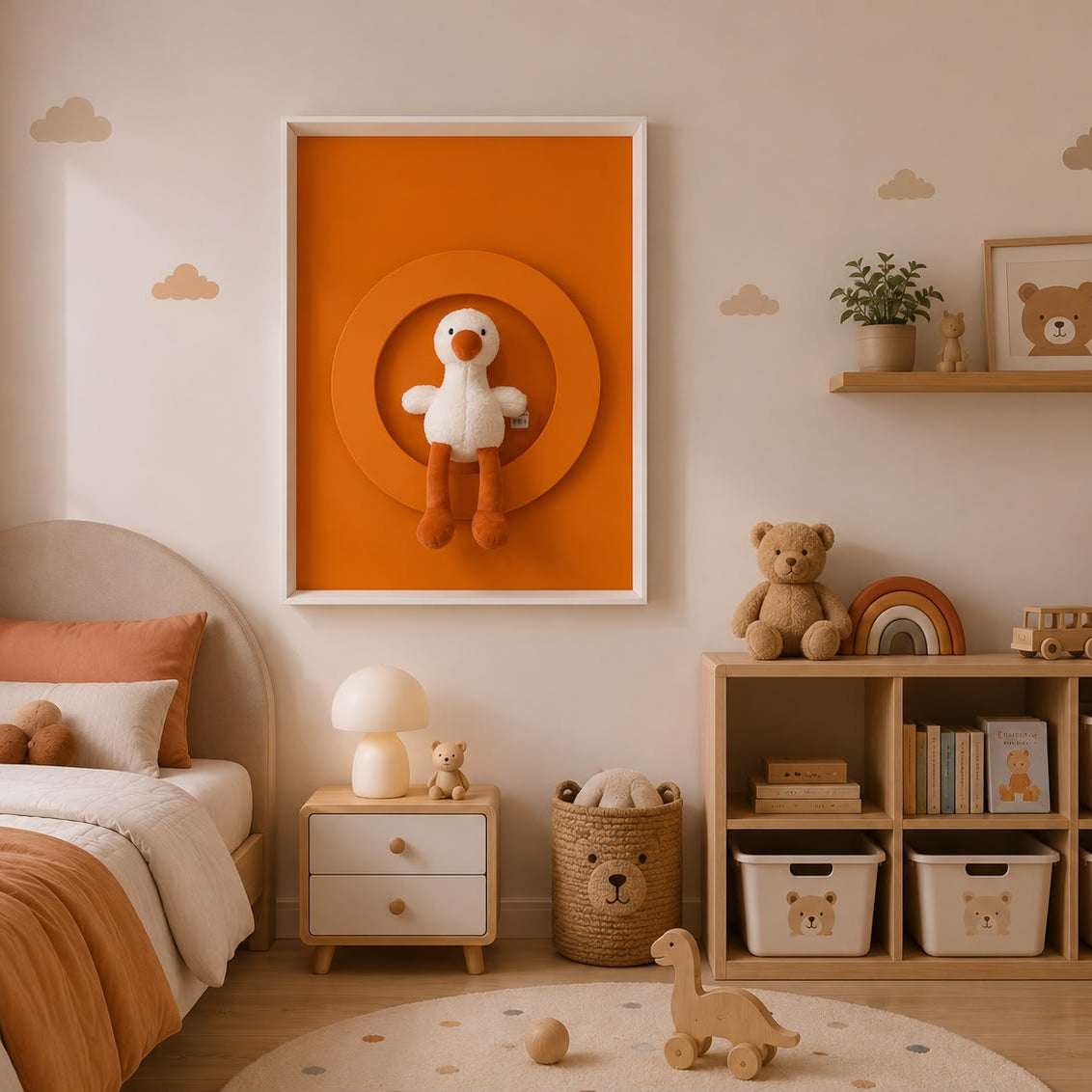 Modern Kids' Wall Art with Removable Plush Toy Holder