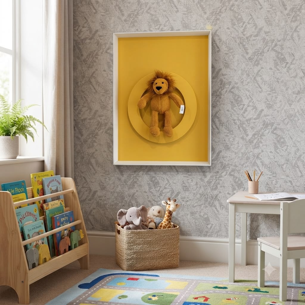 Modern Kids' Wall Art with Removable Plush Toy Holder