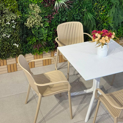 Modern Outdoor Dining Table & Chair Set - White & Beige