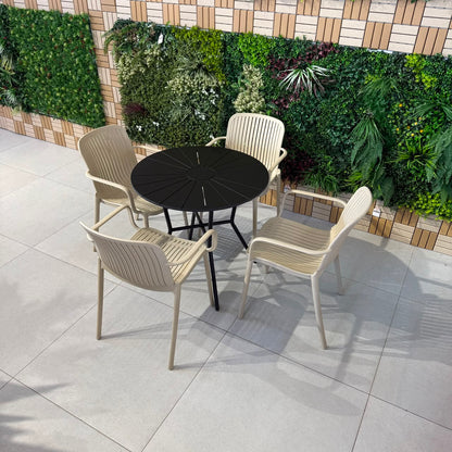 Modern Outdoor Round Table & Chair Set - Black & Beige