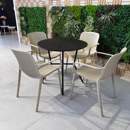 Modern Outdoor Round Table & Chair Set - Black & Beige
