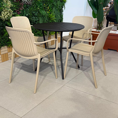 Modern Outdoor Round Table & Chair Set - Black & Beige