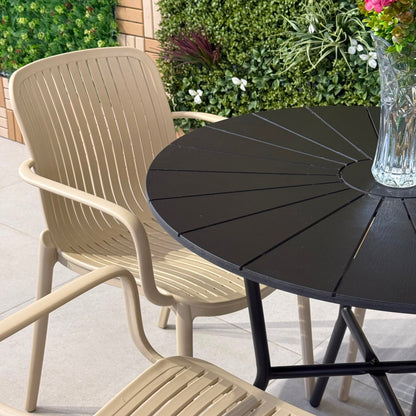 Modern Outdoor Round Table & Chair Set - Black & Beige
