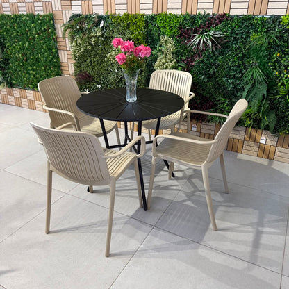 Modern Outdoor Round Table & Chair Set - Black & Beige