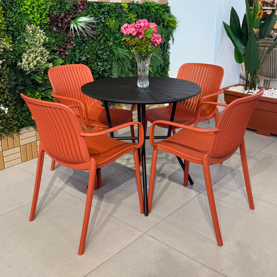 Modern Outdoor Round Table & Chair Set - Black & Orange