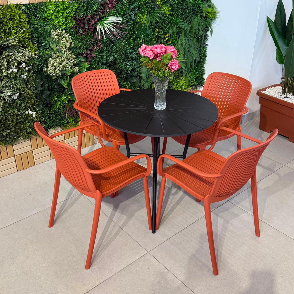 Modern Outdoor Round Table & Chair Set - Black & Orange