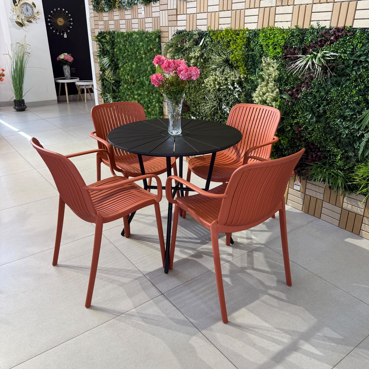 Modern Outdoor Round Table & Chair Set - Black & Orange