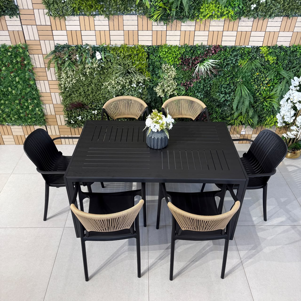 Modern Luxury Outdoor Dining Table & Chair Set - Black
