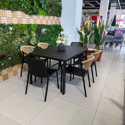 Modern Luxury Outdoor Dining Table & Chair Set - Black
