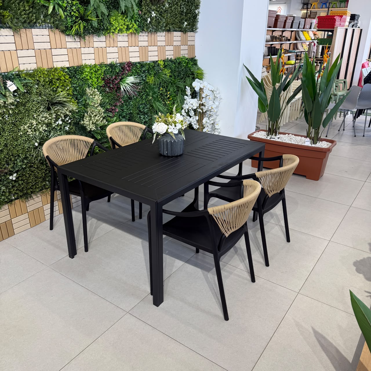 Modern Luxury Outdoor Dining Table & Chair Set - Black