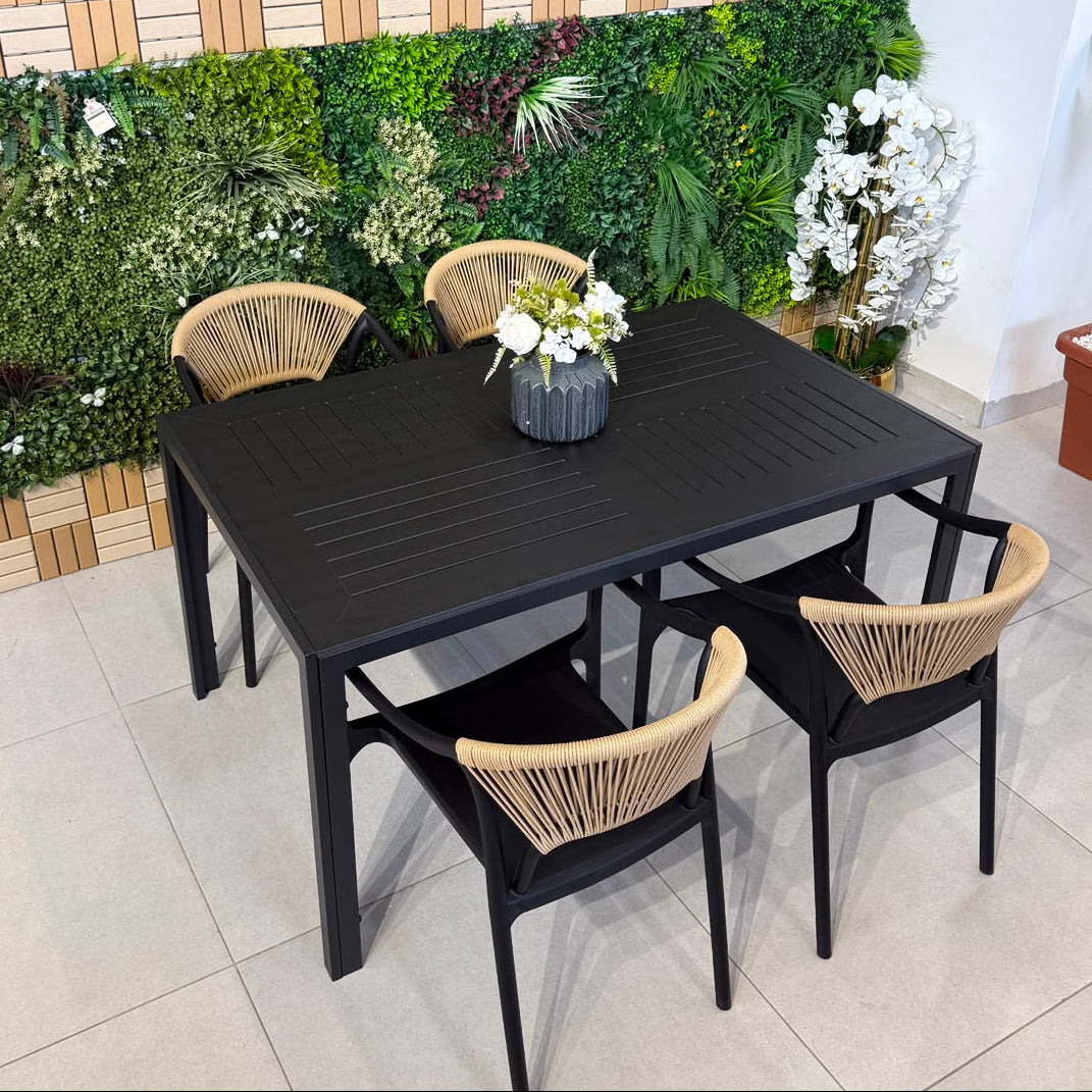 Modern Luxury Outdoor Dining Table & Chair Set - Black