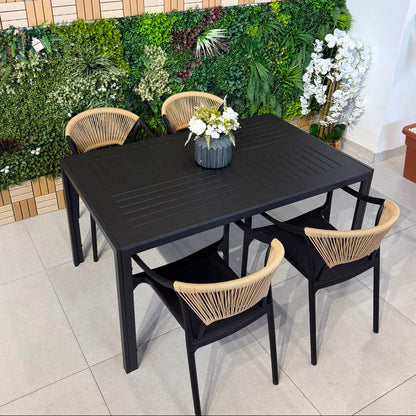 Modern Luxury Outdoor Dining Table & Chair Set - Black