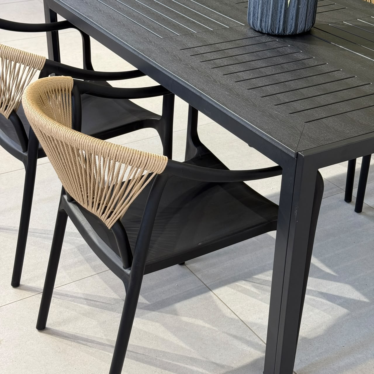 Modern Luxury Outdoor Dining Table & Chair Set - Black