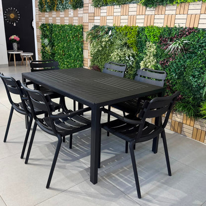 Modern Luxury Outdoor Dining Table & Chair Set - Black