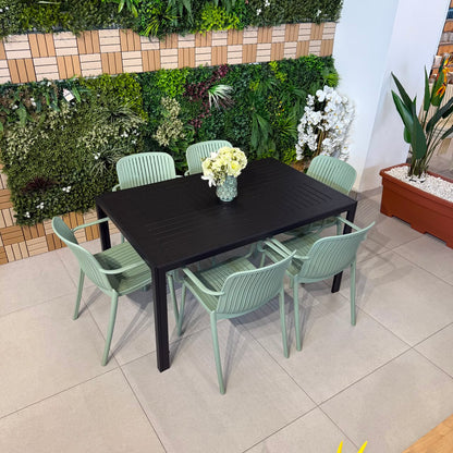 Modern Luxury Outdoor Dining Table & Chair Set - Black & Light Green