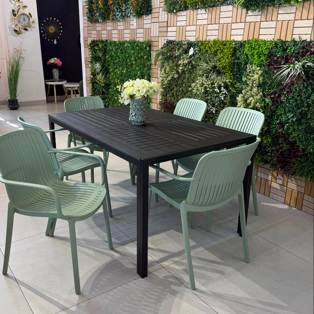 Modern Luxury Outdoor Dining Table & Chair Set - Black & Light Green