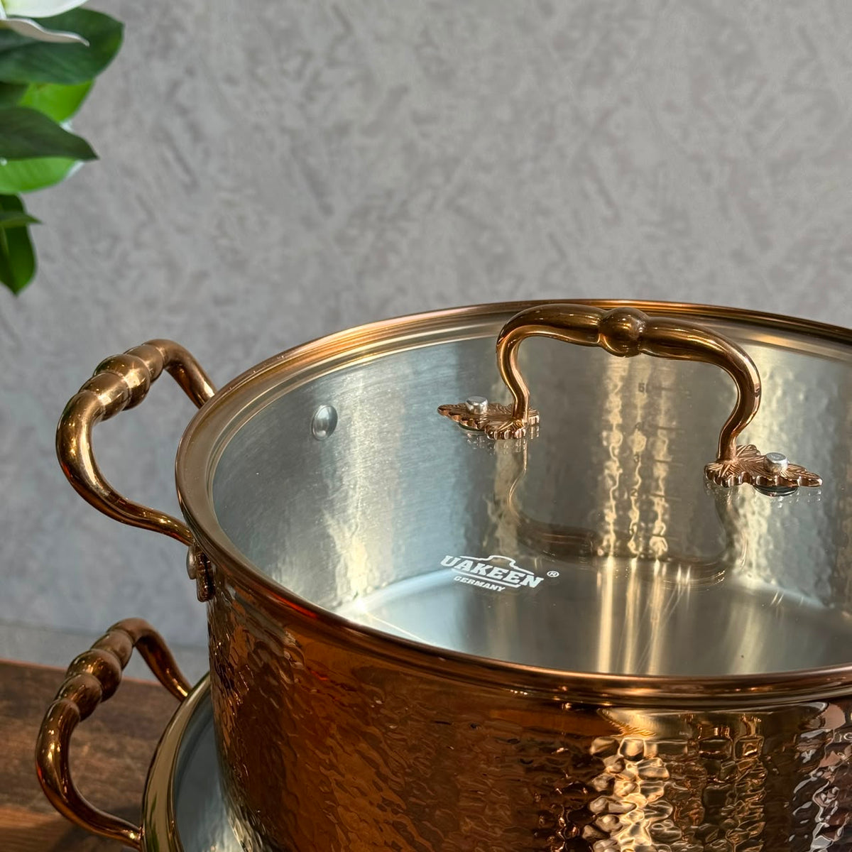 Royal Hammered Copper-Finish Cookware Set with Glass Lids - 5PCS