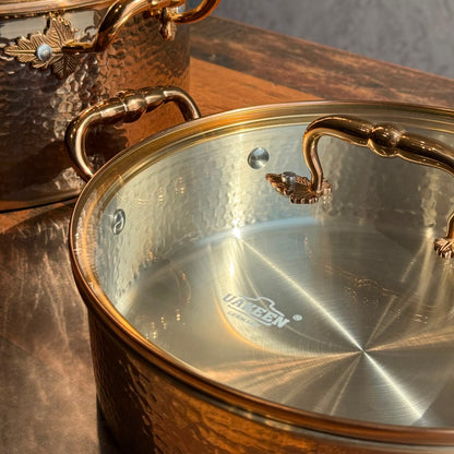 Royal Hammered Copper-Finish Cookware Set with Glass Lids - 5PCS