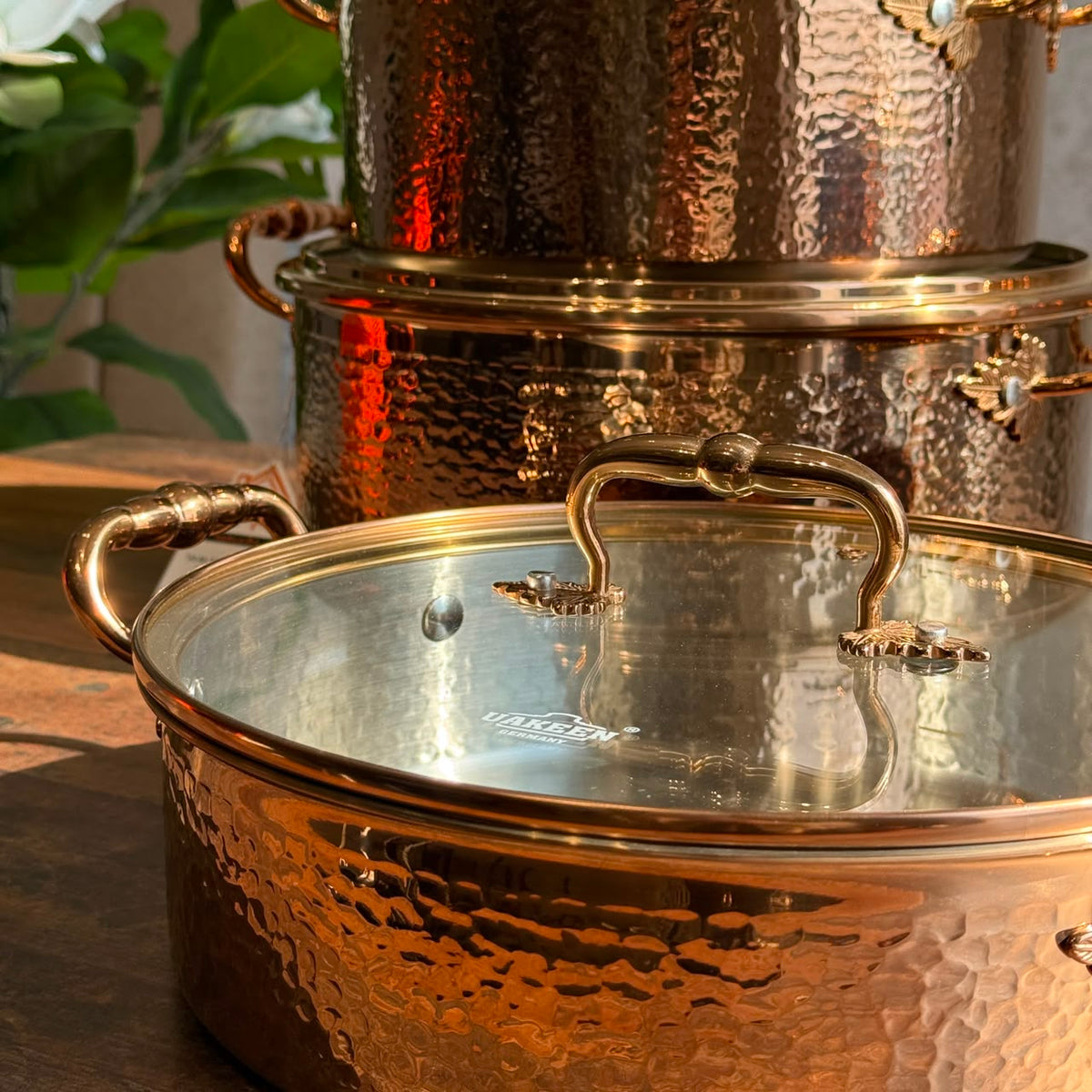 Royal Hammered Copper-Finish Cookware Set with Glass Lids - 5PCS