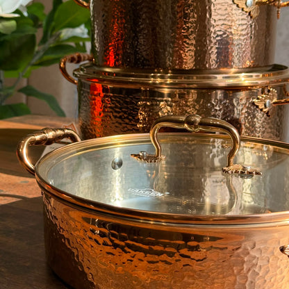 Royal Hammered Copper-Finish Cookware Set with Glass Lids - 5PCS