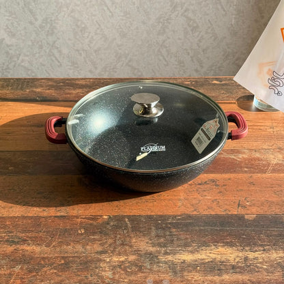 2-Sized Granite Non-Stick Cooking Pot with Glass Lid Induction Base