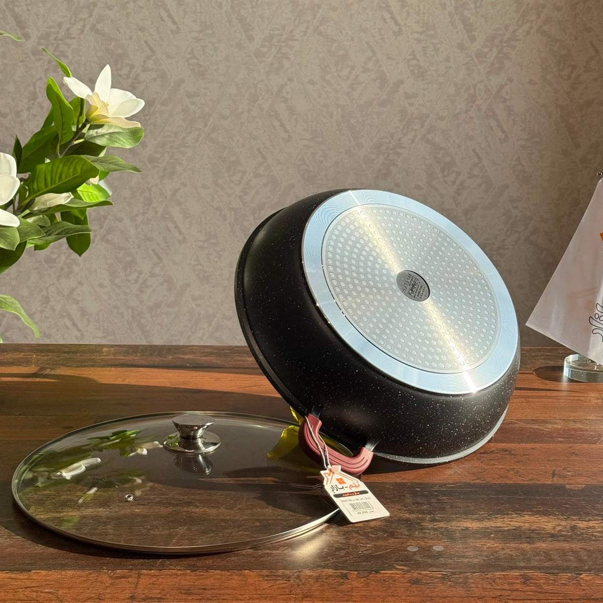 2-Sized Granite Non-Stick Cooking Pot with Glass Lid Induction Base