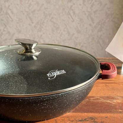 2-Sized Granite Non-Stick Cooking Pot with Glass Lid Induction Base