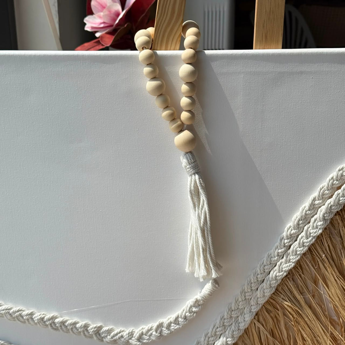 Minimalist Natural Wooden Bead Garland Accent with Tassel
