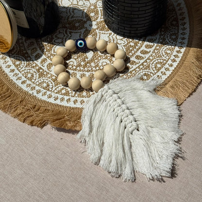 Boho Wooden Bead Garland with Blue Eye