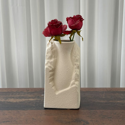 Modern Carved Stone-Look Ceramic Vase