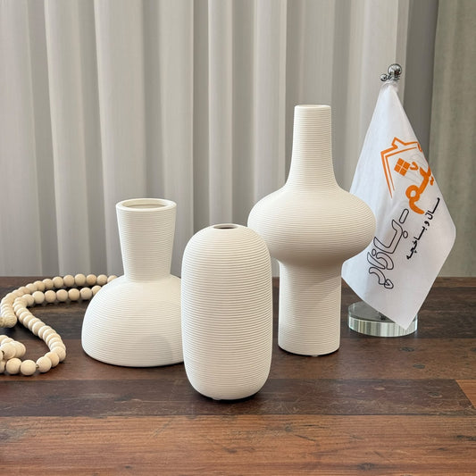 3-Piece Ribbed Ceramic Vase Collection