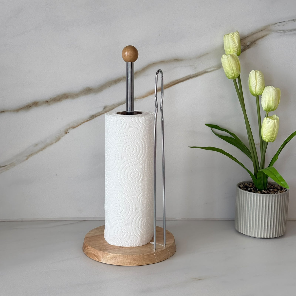 Modern Countertop Table Napkin Holder with Wood Accents