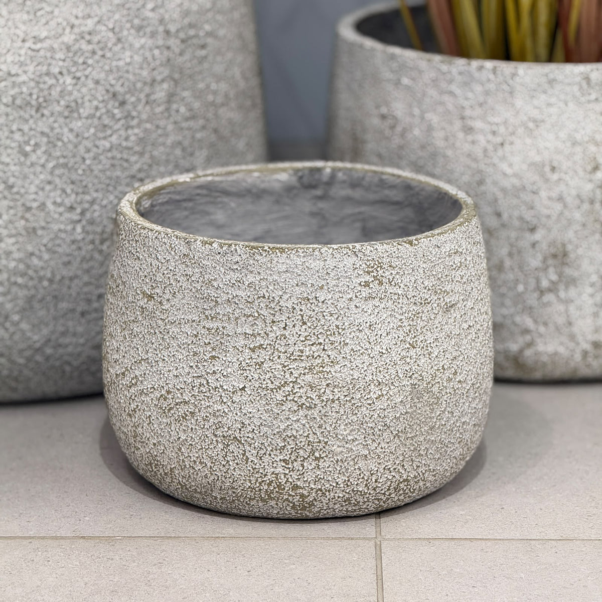 3-Sized Rustic Distressed Stone Bowl Planter Collection