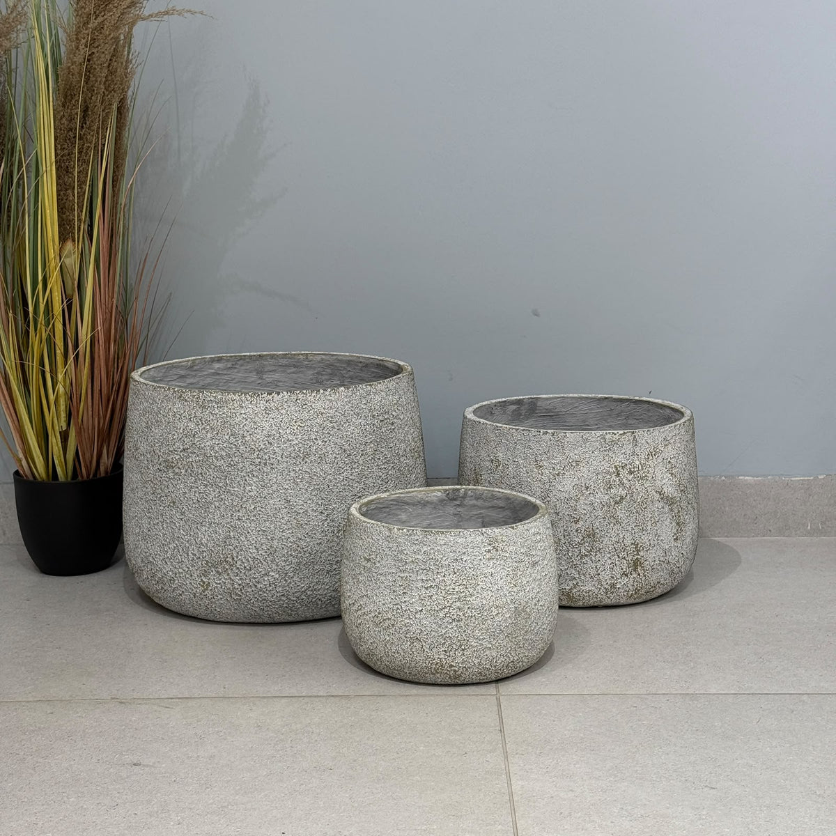 3-Sized Rustic Distressed Stone Bowl Planter Collection