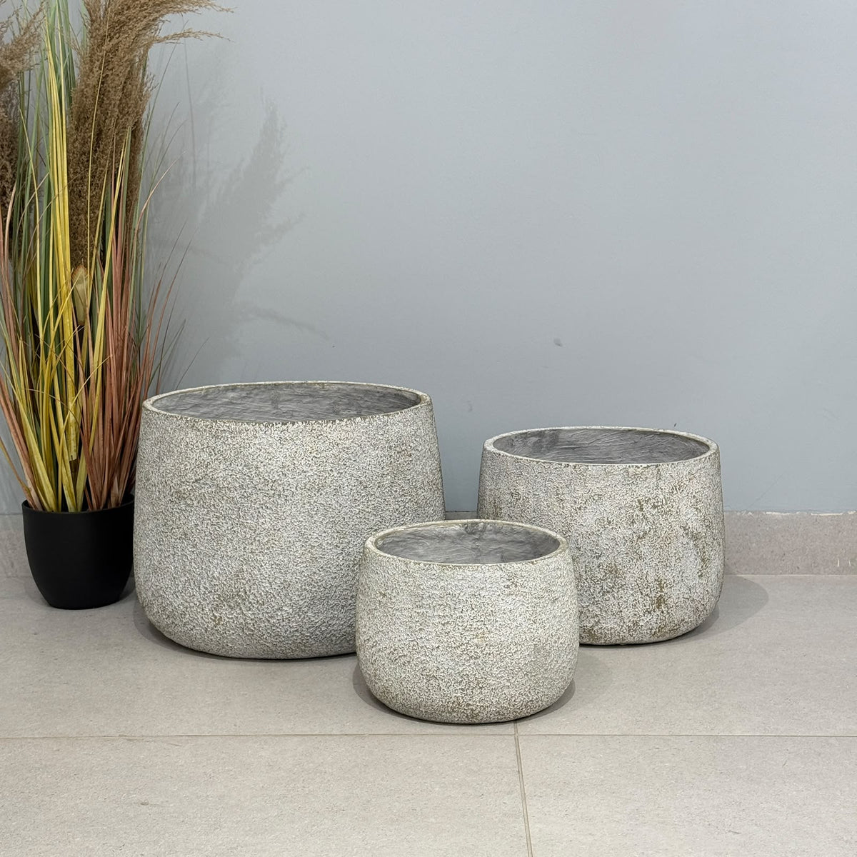 3-Sized Rustic Distressed Stone Bowl Planter Collection