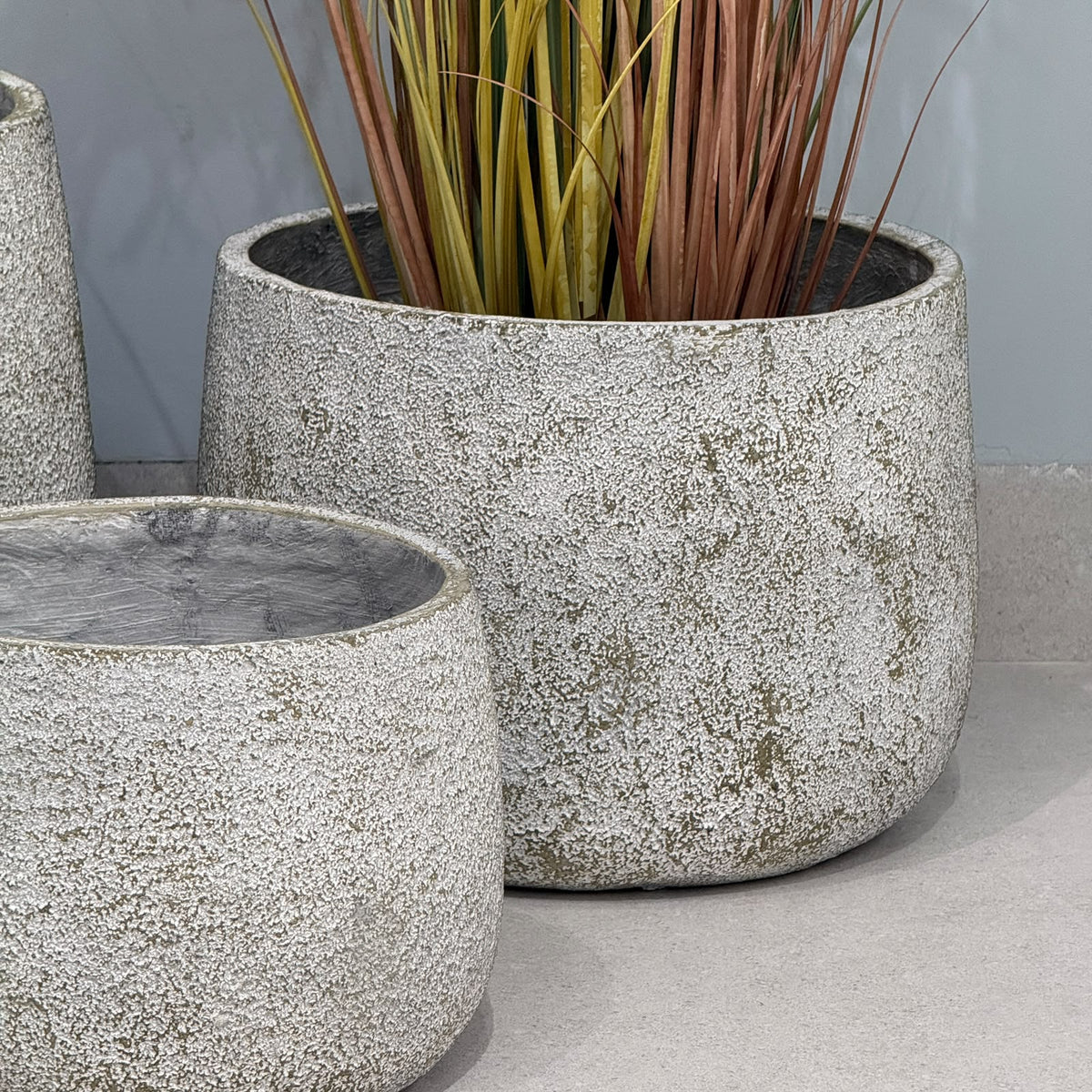 3-Sized Rustic Distressed Stone Bowl Planter Collection
