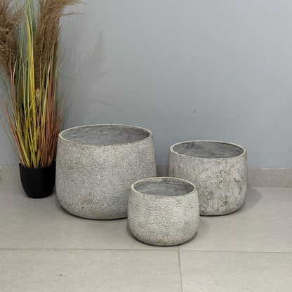 3-Sized Rustic Distressed Stone Bowl Planter Collection