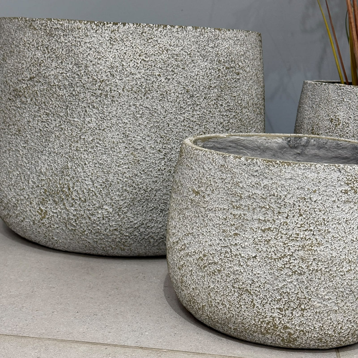 3-Sized Rustic Distressed Stone Bowl Planter Collection