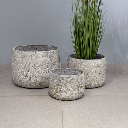 3-Sized Rustic Distressed Stone Bowl Planter Collection