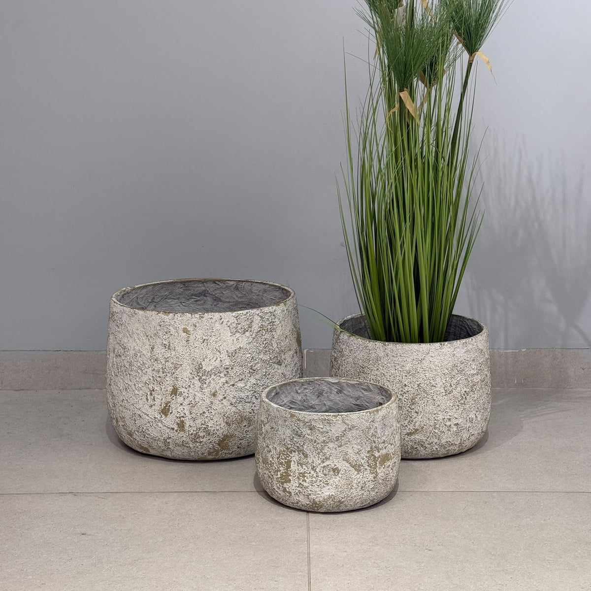 3-Sized Rustic Distressed Stone Bowl Planter Collection