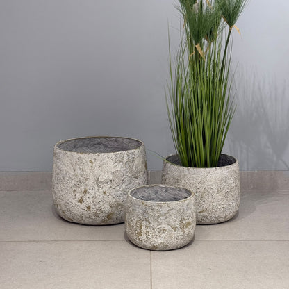 3-Sized Rustic Distressed Stone Bowl Planter Collection