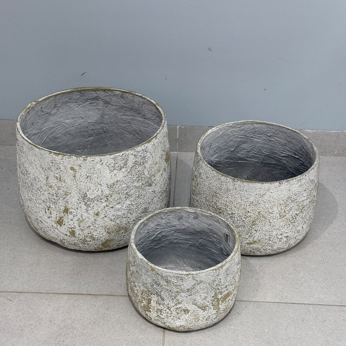 3-Sized Rustic Distressed Stone Bowl Planter Collection