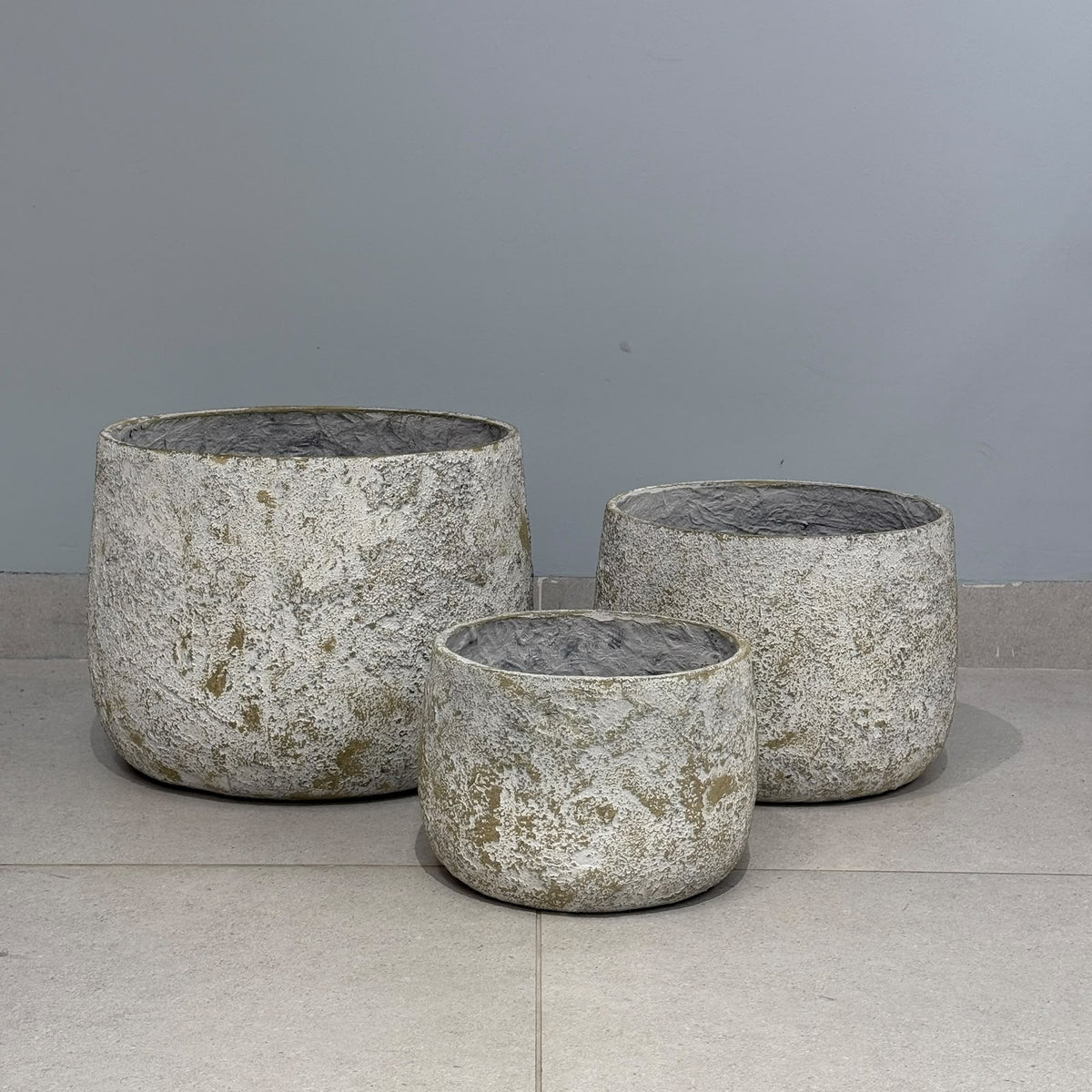 3-Sized Rustic Distressed Stone Bowl Planter Collection