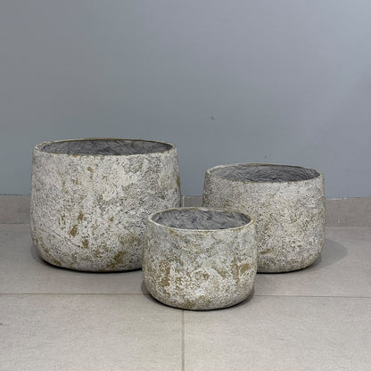 3-Sized Rustic Distressed Stone Bowl Planter Collection