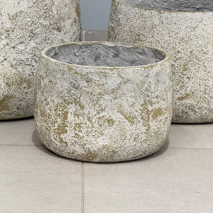 3-Sized Rustic Distressed Stone Bowl Planter Collection