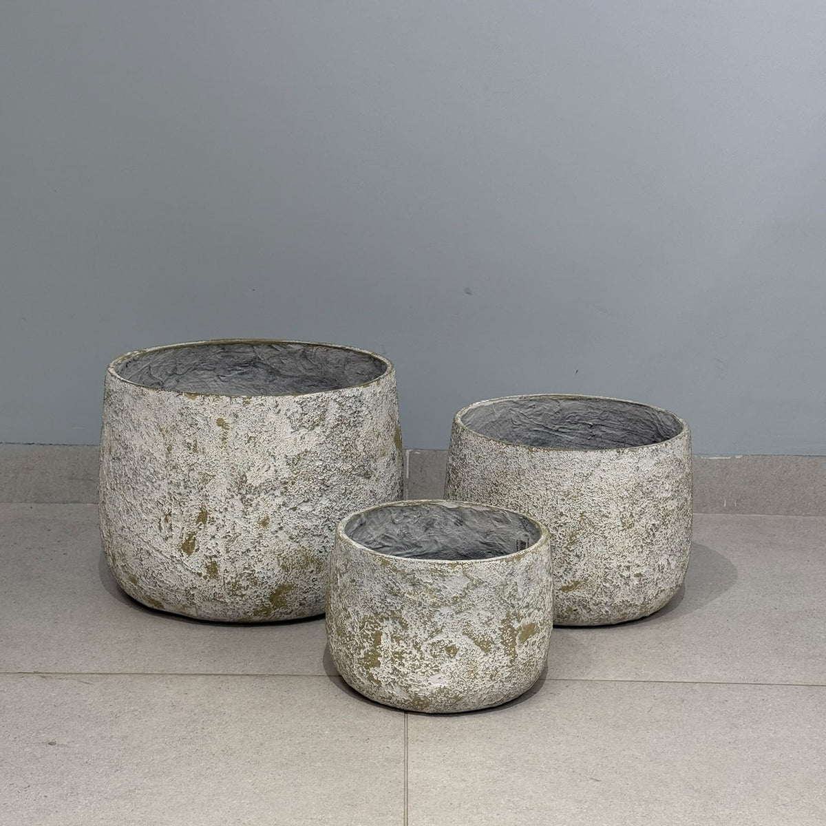 3-Sized Rustic Distressed Stone Bowl Planter Collection