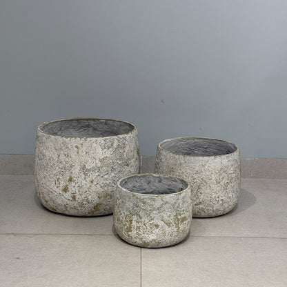 3-Sized Rustic Distressed Stone Bowl Planter Collection
