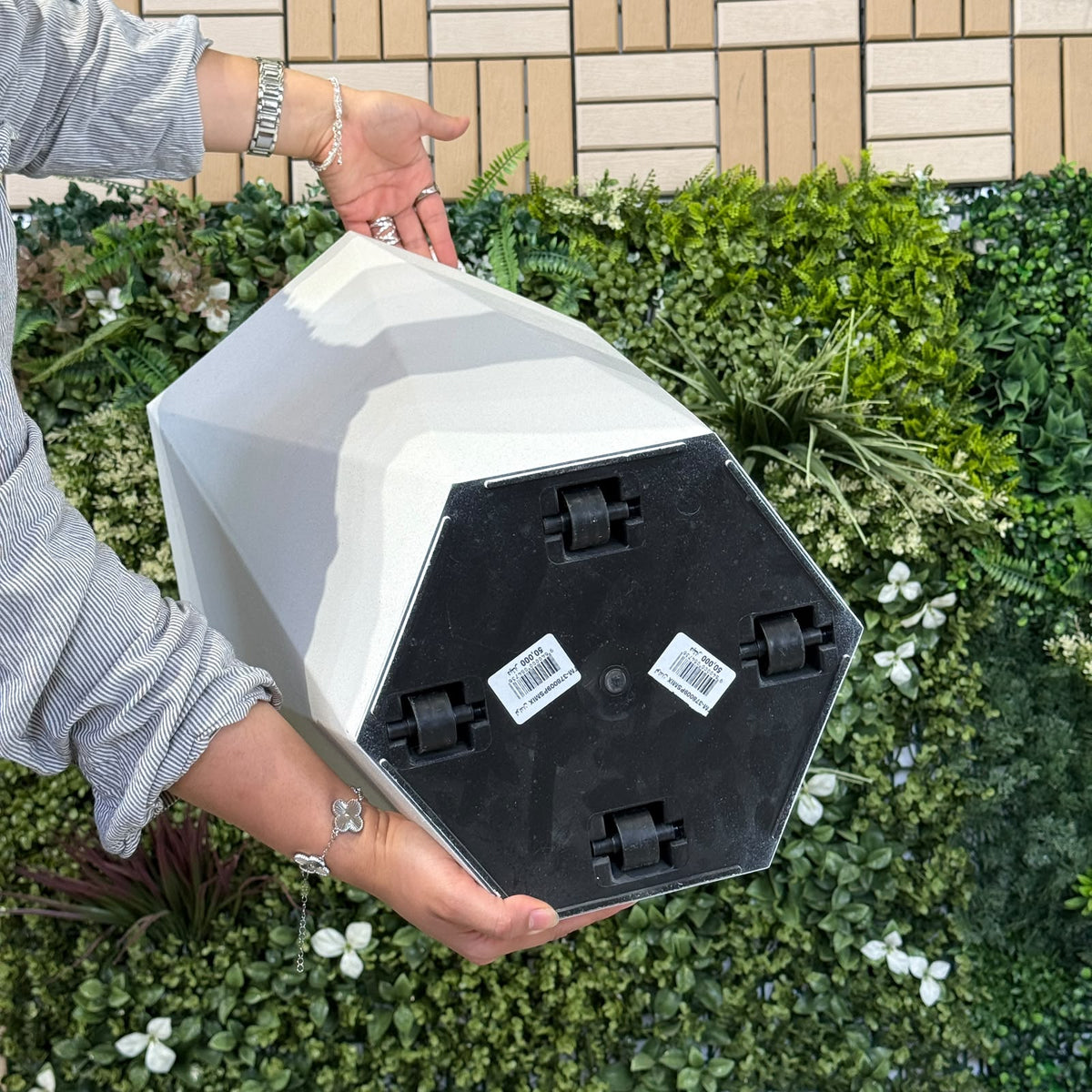 Geometric Faceted Tall Planter with Built-In Caster Wheels